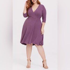 Torrid Purple Hi-Lo Sweater Dress with Plunge Neckline and 3/4 Sleeves